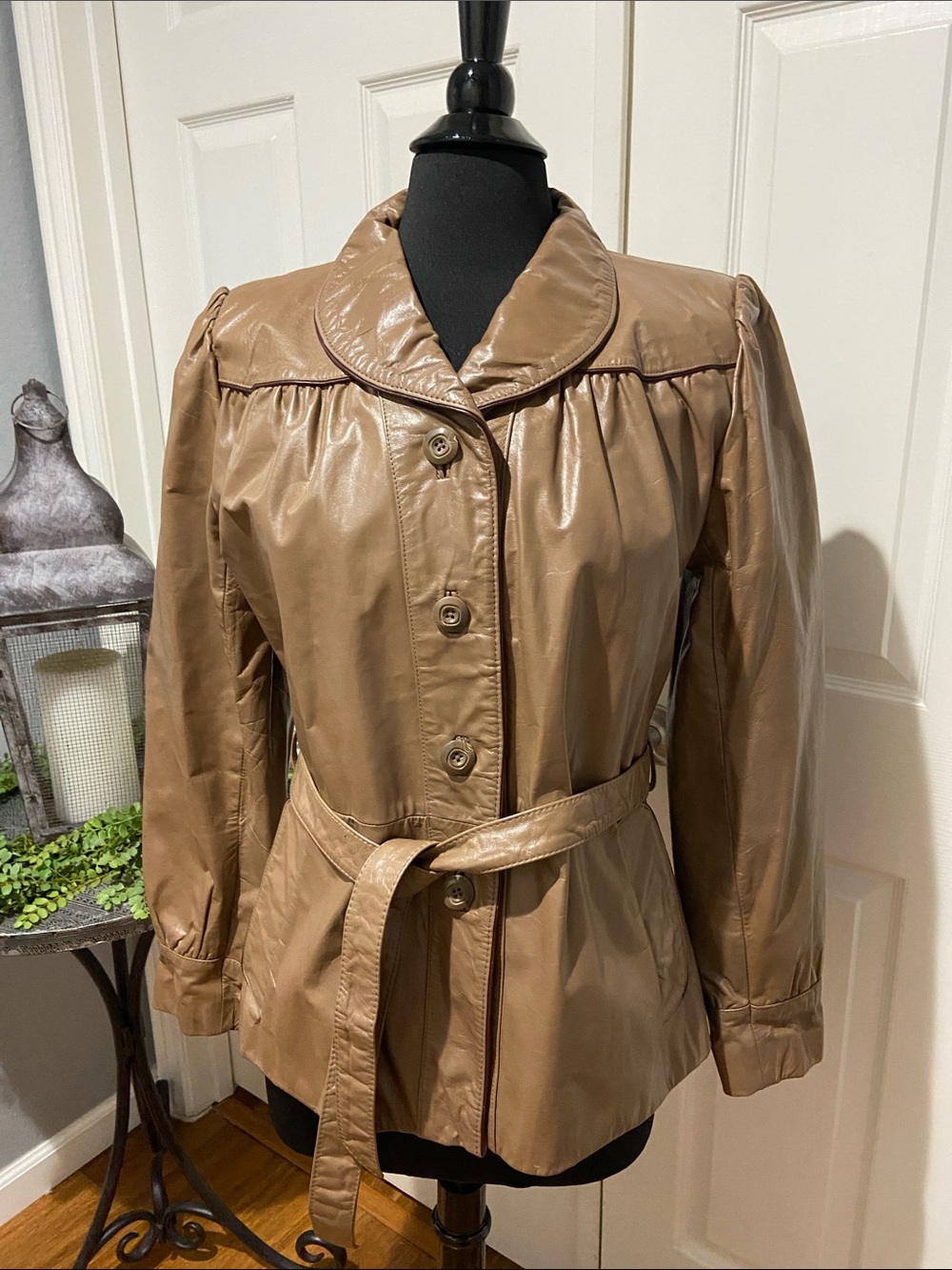 Wilson 100% Leather Taupe Belted Trench Jacket